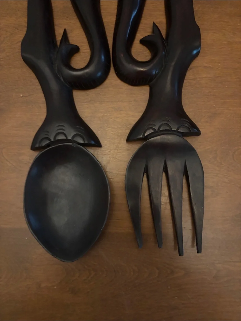 Vintage Carved Wood Elephant Fork Spoon Set Wall Hanging Decor Salad  Sri Lanka